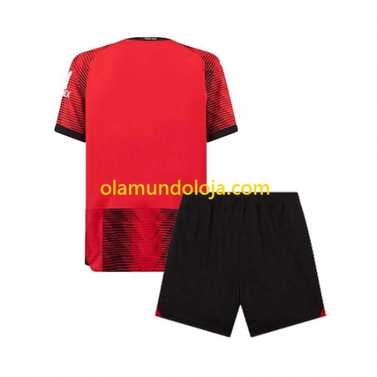 Camisola AC Milan Criança Equipamento Primeiro 2023-2024 Manga Curta